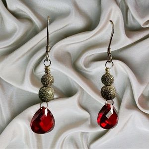 Sterling  Silver Garnet Briolette Dangle Earrings